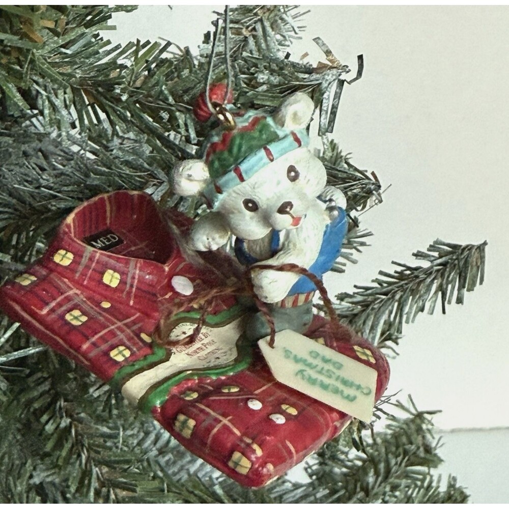 Vintage 1992 Enesco Dad Ornament Wrappin' Up Warm Wishes Merry Christmas Series